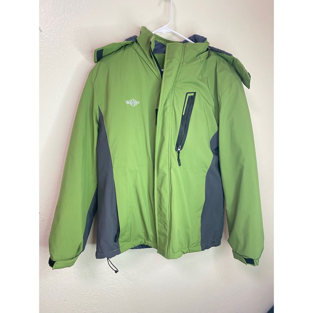 Wantdo Mens Ski Jacket Green Gray Fleece Lined Hooded Waterproof Coat Small